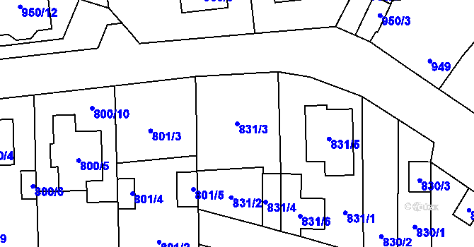 Parcela st. 831/3 v KÚ Kostelec na Hané, Katastrální mapa