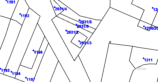 Parcela st. 2931/3 v KÚ Kostelec na Hané, Katastrální mapa