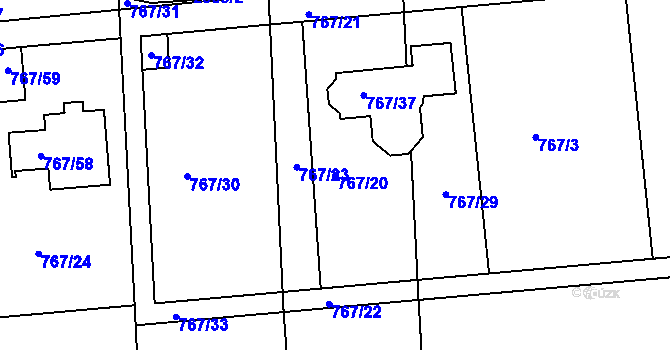 Parcela st. 767/20 v KÚ Kostelec nad Černými lesy, Katastrální mapa