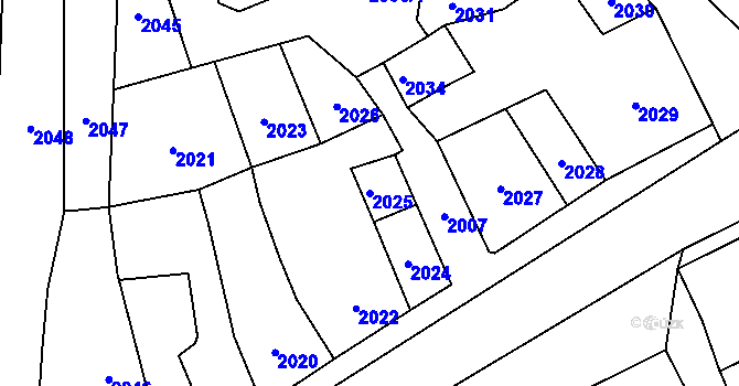 Parcela st. 2025 v KÚ Kostelec nad Černými lesy, Katastrální mapa
