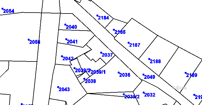 Parcela st. 2037 v KÚ Kostelec nad Černými lesy, Katastrální mapa