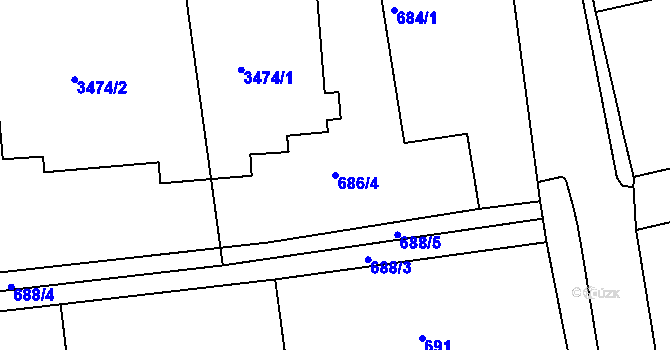 Parcela st. 686/4 v KÚ Kostelec nad Černými lesy, Katastrální mapa
