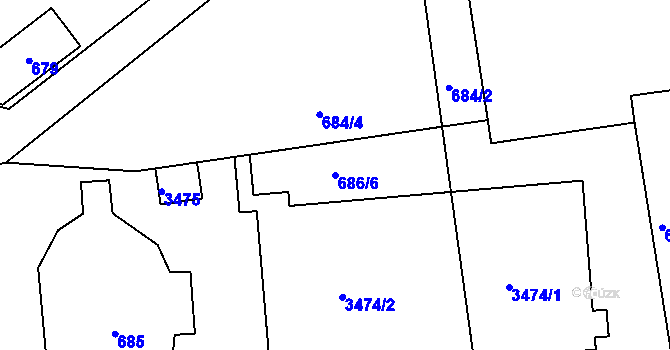 Parcela st. 686/6 v KÚ Kostelec nad Černými lesy, Katastrální mapa