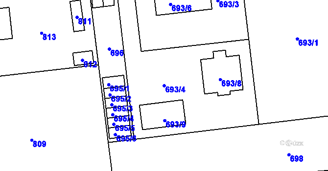 Parcela st. 693/4 v KÚ Kostelec nad Černými lesy, Katastrální mapa