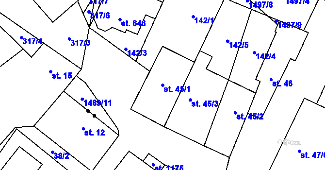 Parcela st. 45/1 v KÚ Kostelec nad Labem, Katastrální mapa