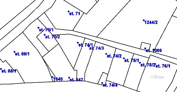 Parcela st. 74/3 v KÚ Kostelec nad Labem, Katastrální mapa