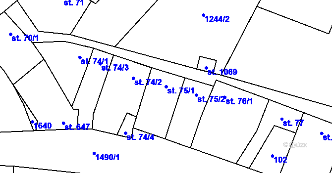 Parcela st. 75/1 v KÚ Kostelec nad Labem, Katastrální mapa