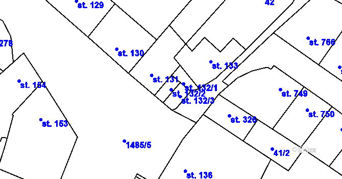 Parcela st. 132/2 v KÚ Kostelec nad Labem, Katastrální mapa