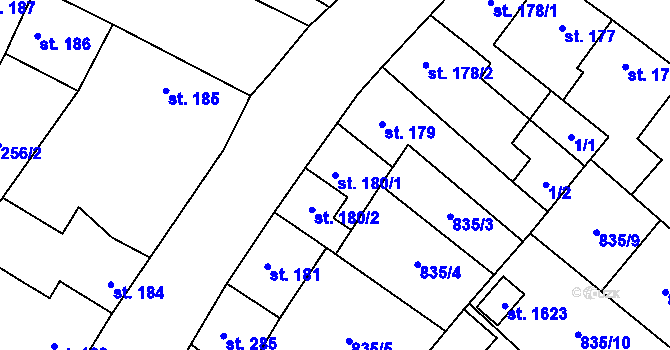 Parcela st. 180/1 v KÚ Kostelec nad Labem, Katastrální mapa
