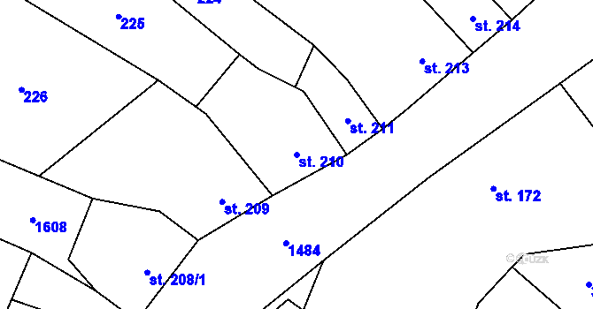 Parcela st. 210 v KÚ Kostelec nad Labem, Katastrální mapa