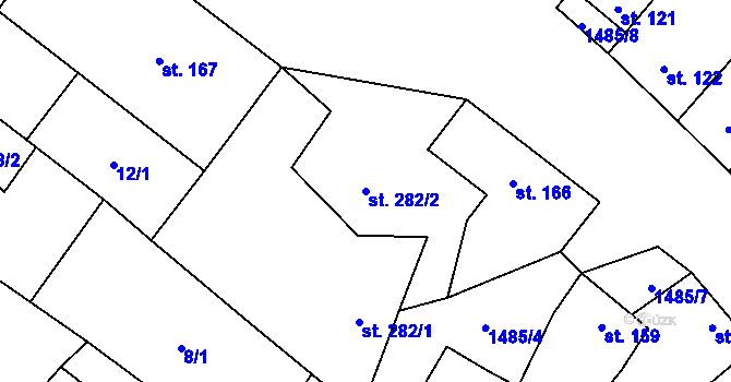 Parcela st. 282/2 v KÚ Kostelec nad Labem, Katastrální mapa