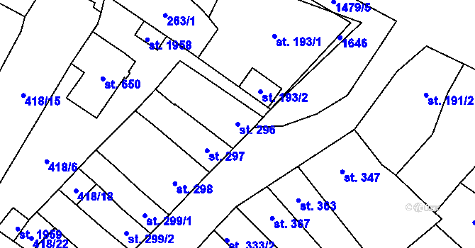 Parcela st. 296 v KÚ Kostelec nad Labem, Katastrální mapa