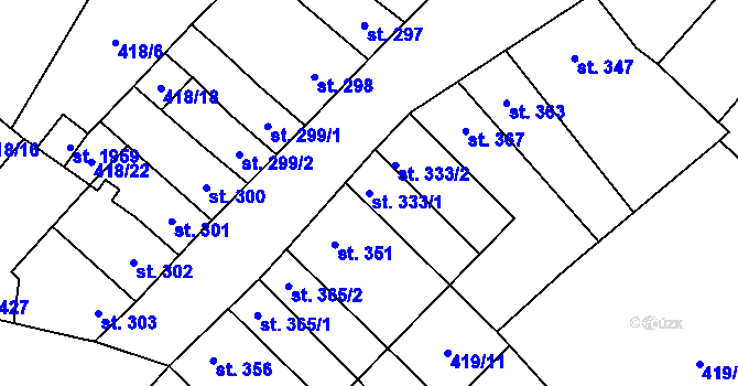Parcela st. 333/1 v KÚ Kostelec nad Labem, Katastrální mapa