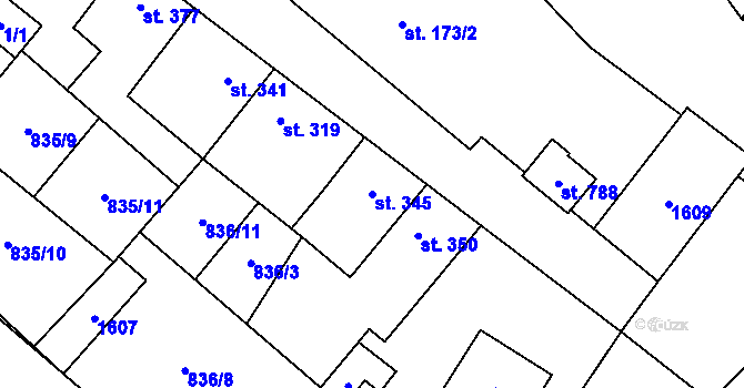 Parcela st. 345 v KÚ Kostelec nad Labem, Katastrální mapa