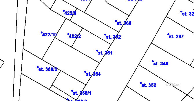 Parcela st. 361 v KÚ Kostelec nad Labem, Katastrální mapa