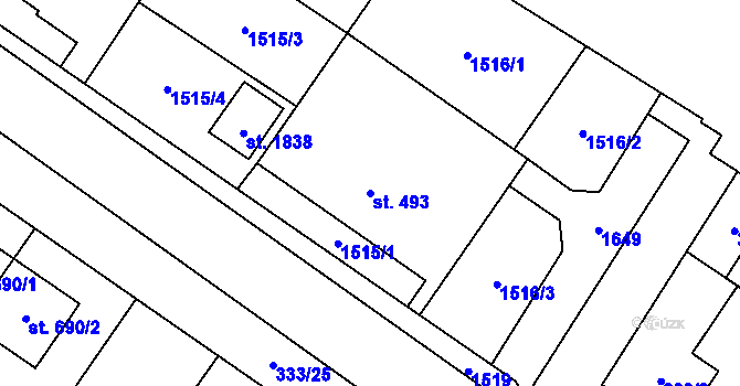 Parcela st. 493 v KÚ Kostelec nad Labem, Katastrální mapa