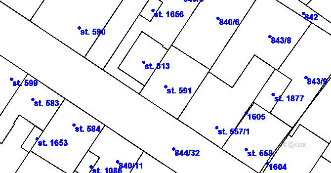 Parcela st. 591 v KÚ Kostelec nad Labem, Katastrální mapa