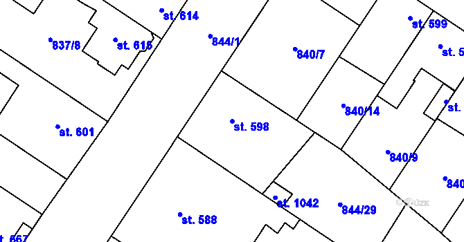 Parcela st. 598 v KÚ Kostelec nad Labem, Katastrální mapa