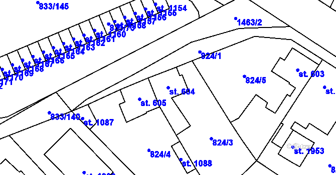 Parcela st. 604 v KÚ Kostelec nad Labem, Katastrální mapa