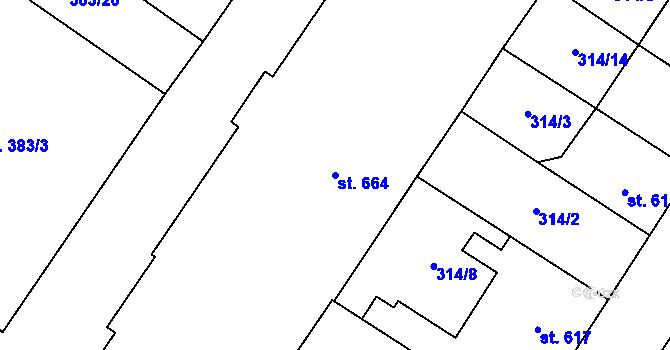 Parcela st. 664 v KÚ Kostelec nad Labem, Katastrální mapa