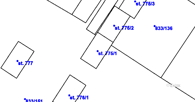 Parcela st. 775/1 v KÚ Kostelec nad Labem, Katastrální mapa