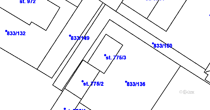 Parcela st. 775/3 v KÚ Kostelec nad Labem, Katastrální mapa