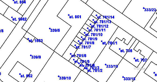 Parcela st. 781/8 v KÚ Kostelec nad Labem, Katastrální mapa