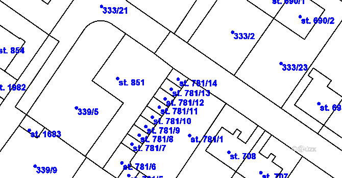 Parcela st. 781/13 v KÚ Kostelec nad Labem, Katastrální mapa