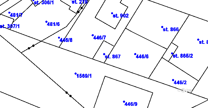 Parcela st. 867 v KÚ Kostelec nad Labem, Katastrální mapa
