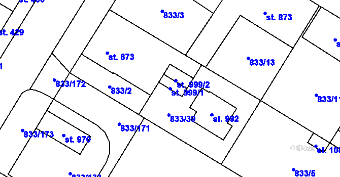 Parcela st. 999/1 v KÚ Kostelec nad Labem, Katastrální mapa