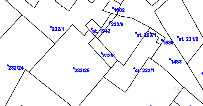 Parcela st. 232/8 v KÚ Kostelec nad Labem, Katastrální mapa