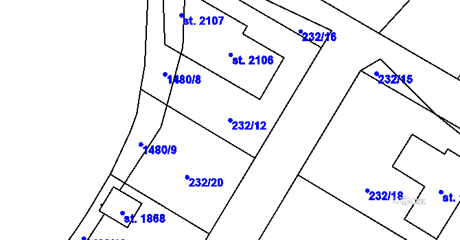 Parcela st. 232/12 v KÚ Kostelec nad Labem, Katastrální mapa