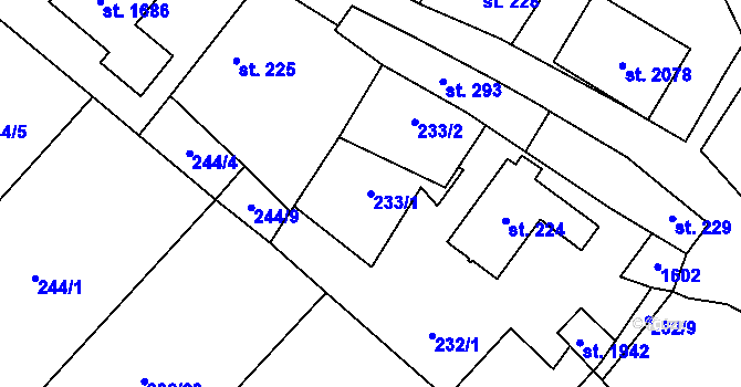 Parcela st. 233/1 v KÚ Kostelec nad Labem, Katastrální mapa