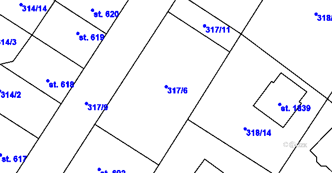 Parcela st. 317/6 v KÚ Kostelec nad Labem, Katastrální mapa