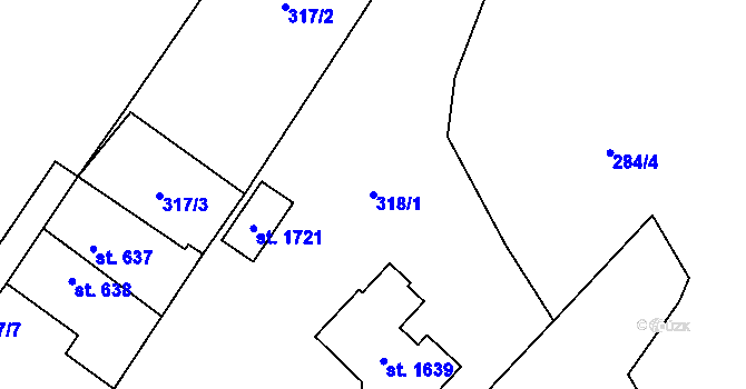 Parcela st. 318/1 v KÚ Kostelec nad Labem, Katastrální mapa