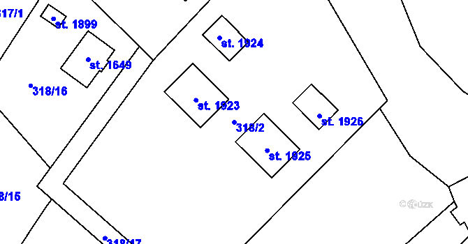 Parcela st. 318/2 v KÚ Kostelec nad Labem, Katastrální mapa
