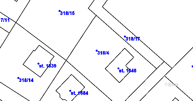 Parcela st. 318/4 v KÚ Kostelec nad Labem, Katastrální mapa