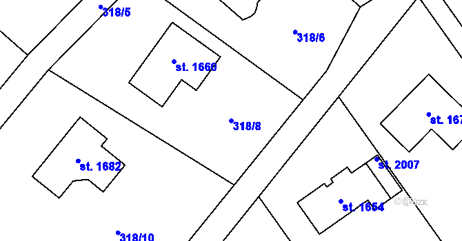 Parcela st. 318/8 v KÚ Kostelec nad Labem, Katastrální mapa