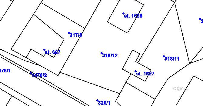 Parcela st. 318/12 v KÚ Kostelec nad Labem, Katastrální mapa