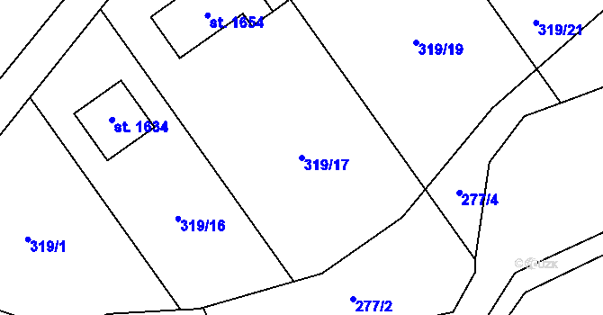Parcela st. 319/17 v KÚ Kostelec nad Labem, Katastrální mapa