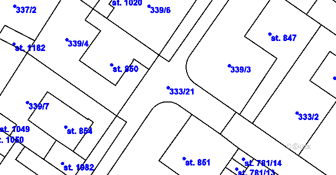 Parcela st. 333/21 v KÚ Kostelec nad Labem, Katastrální mapa