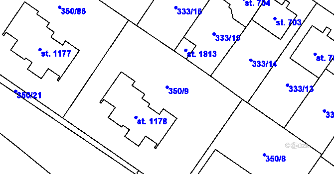 Parcela st. 350/9 v KÚ Kostelec nad Labem, Katastrální mapa