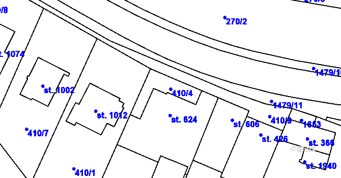 Parcela st. 410/4 v KÚ Kostelec nad Labem, Katastrální mapa