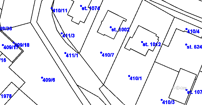 Parcela st. 410/7 v KÚ Kostelec nad Labem, Katastrální mapa