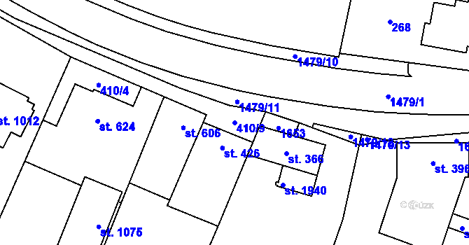 Parcela st. 410/9 v KÚ Kostelec nad Labem, Katastrální mapa