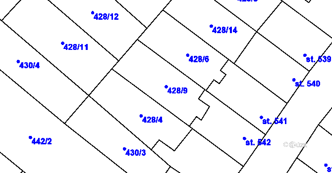 Parcela st. 428/9 v KÚ Kostelec nad Labem, Katastrální mapa