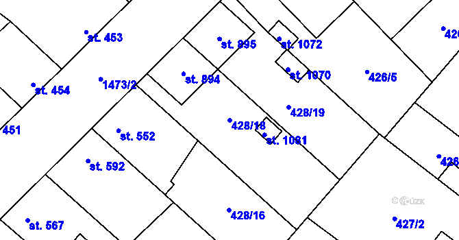 Parcela st. 428/18 v KÚ Kostelec nad Labem, Katastrální mapa