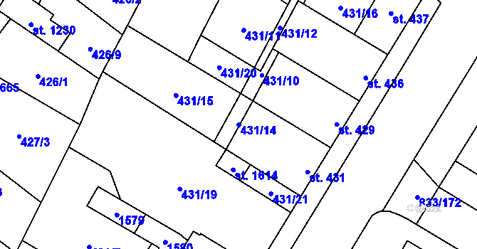 Parcela st. 431/14 v KÚ Kostelec nad Labem, Katastrální mapa