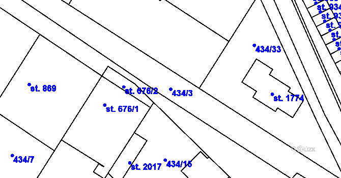 Parcela st. 434/3 v KÚ Kostelec nad Labem, Katastrální mapa