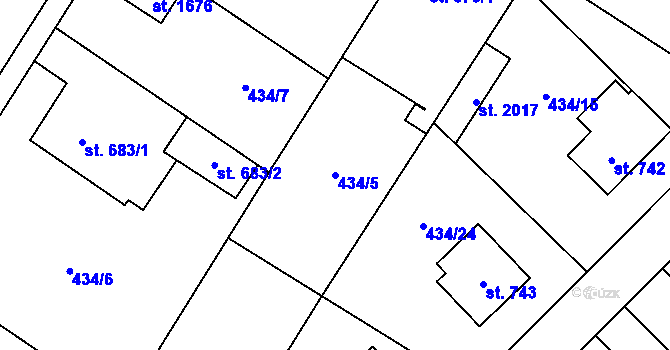 Parcela st. 434/5 v KÚ Kostelec nad Labem, Katastrální mapa